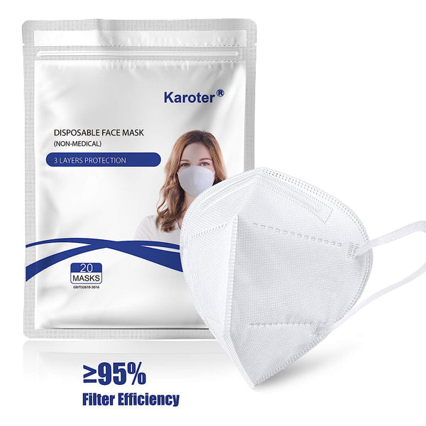 Karoter KN95-Style Disposable Face Mask, Bag of 20