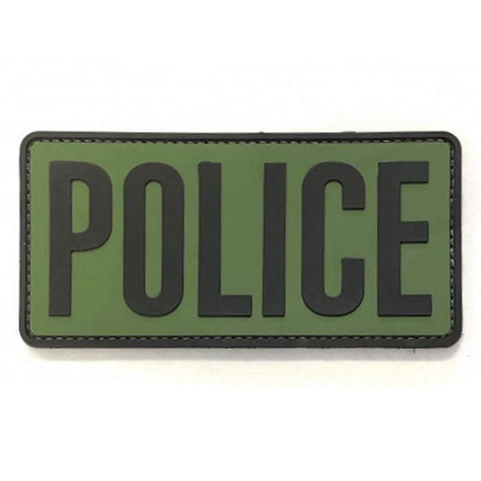 PVC Patch w/ Velcro, OD Green w/ Black Lettering, POLICE, 4x2