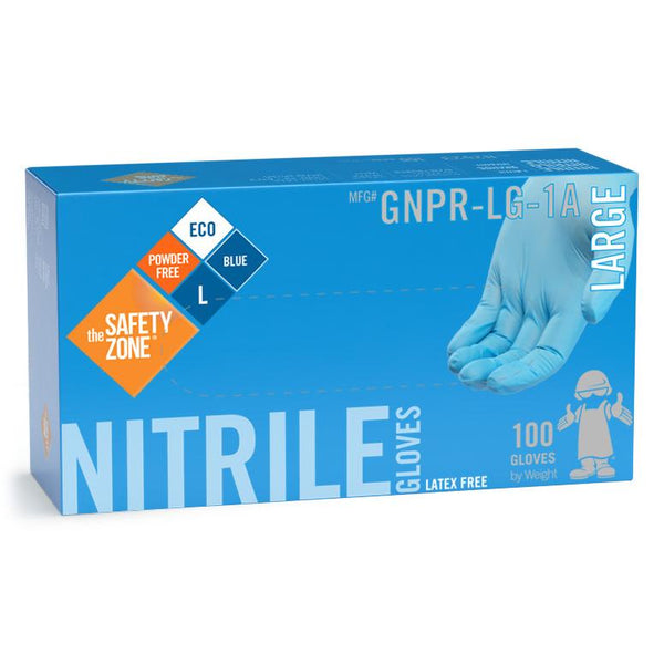 The Safety Zone Eco Blue Powder Free Nitrile Gloves - Case of 1000, Large