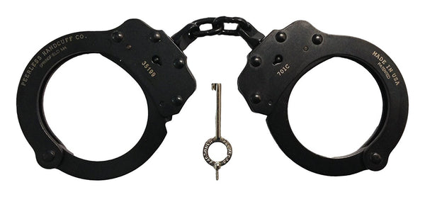 Peerless Model 701 Chain Link Handcuff, Black Oxide Finish (shown with key)