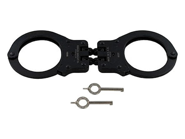 Peerless Model 802C Hinged Handcuff with a Black Oxide Finish and keys